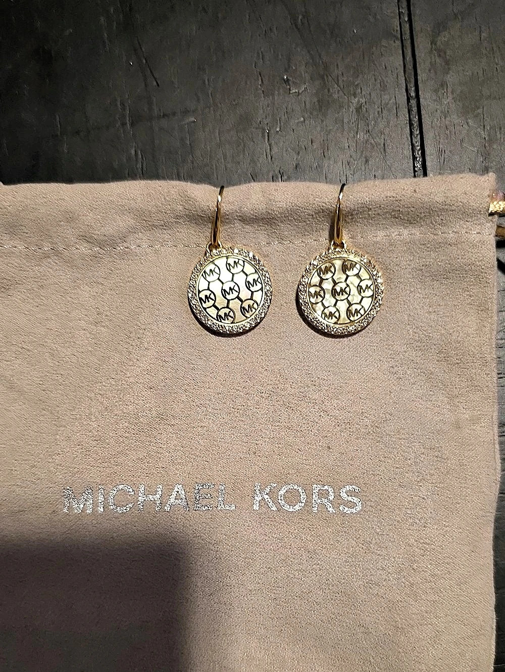Michael Kors Gold-Tone MK Logo Drop Earrings